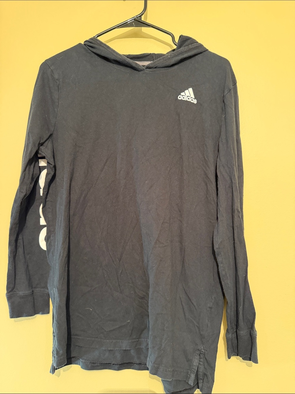 adidas Black Long Sleeve Hooded Tee with White Logo